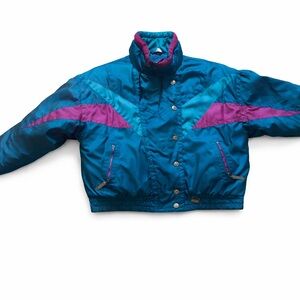 Vintage 80s CIMA Skiwear Colorblock Puffer Bomber Jacket Teal Purple S